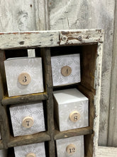 Load image into Gallery viewer, Sparkly Winter Paper with Stamped Game Pieces in ROUGH Painted Crate Calendar