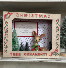 Load image into Gallery viewer, Christmas Tree Ornament Box w/Deer + Trees, Best Wishes for a Merry Christmas