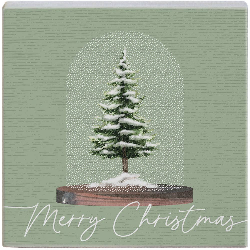 Merry Christmas Evergreen Wooden Square