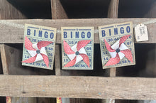 Load image into Gallery viewer, BINGO banner, faded blue w/polka dot pinwheels
