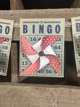 Load image into Gallery viewer, BINGO banner, faded blue w/polka dot pinwheels
