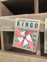 Load image into Gallery viewer, BINGO banner, faded blue w/polka dot pinwheels
