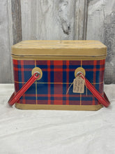 Load image into Gallery viewer, Red + Blue Plaid Metal Picnic Basket
