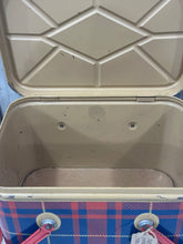 Load image into Gallery viewer, Red + Blue Plaid Metal Picnic Basket
