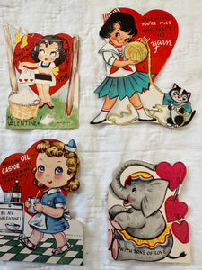 Vintage Valentine Set 5) Animals + Little Girls