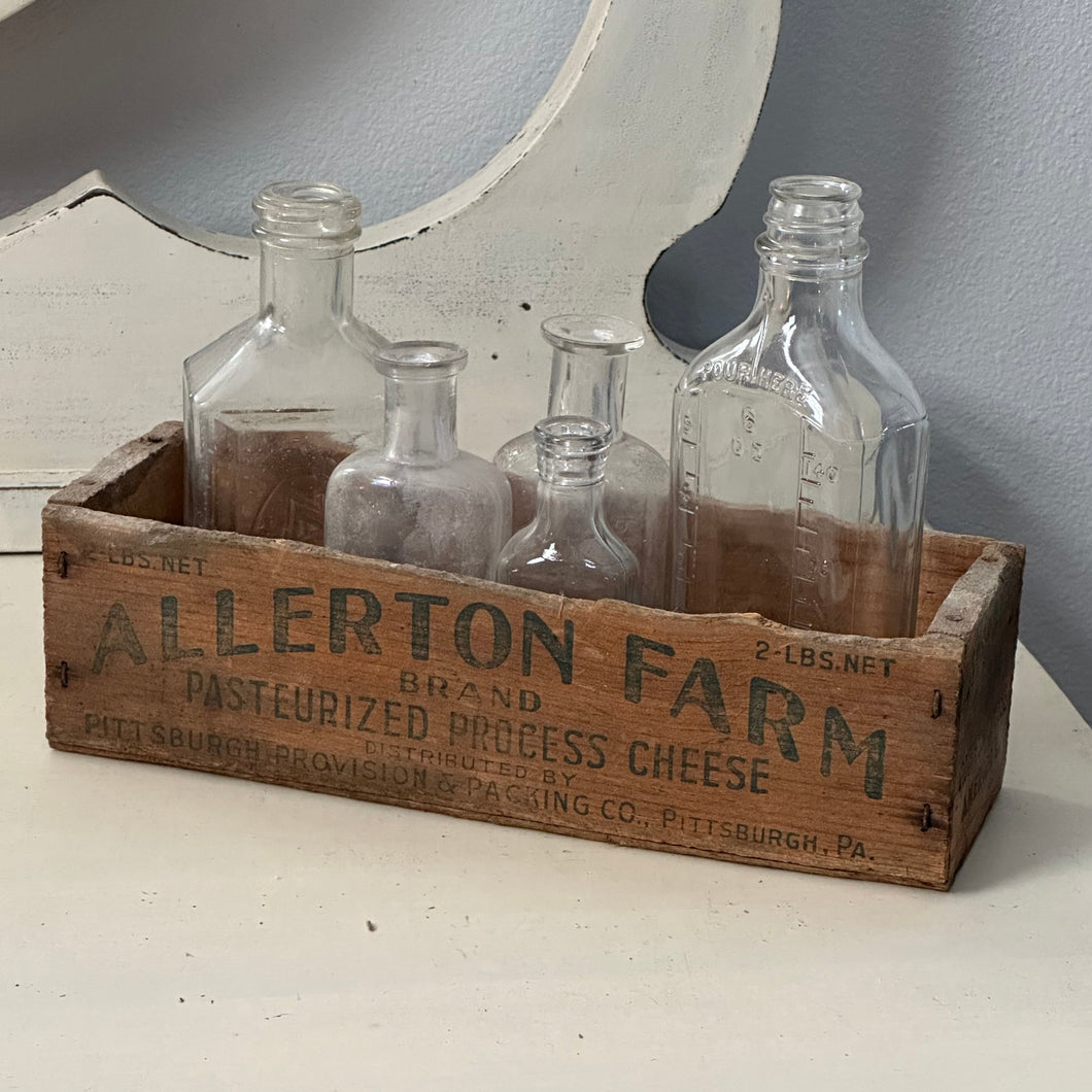 vintage cheese box bottles