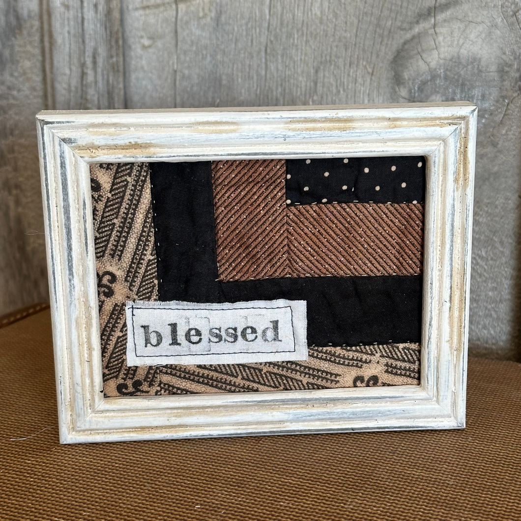 Vintage Quilt Piece in Frame: Blessed