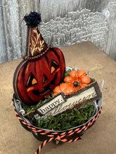Load image into Gallery viewer, Happy Halloween w/Jack O'Lantern + Pumpkins in Tart Tin
