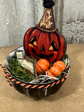 Load image into Gallery viewer, Happy Halloween w/Jack O'Lantern + Pumpkins in Tart Tin
