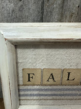 Load image into Gallery viewer, Fall Letters on Old Feed Sac {white frame}
