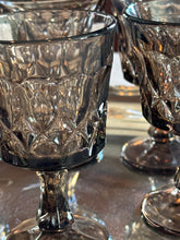 Load image into Gallery viewer, Smoke Colored Mini Goblets + Silver Tray
