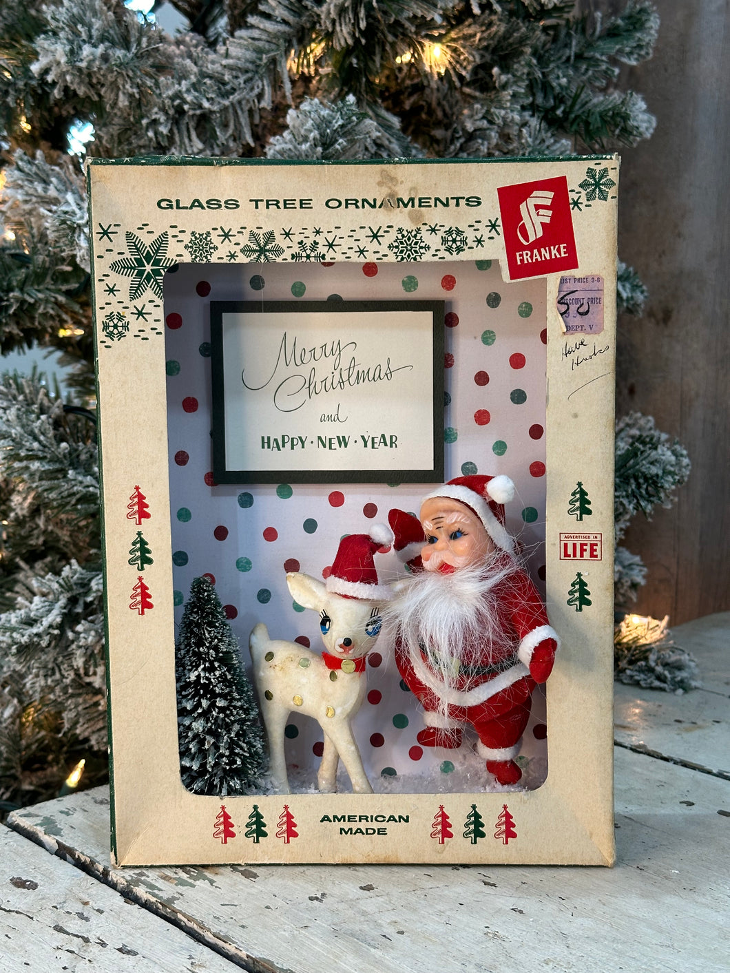 Franke Box with Flocked Santa + White Deer