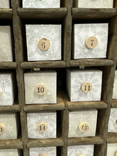 Load image into Gallery viewer, Sparkly Winter Paper with Stamped Game Pieces in ROUGH Painted Crate Calendar
