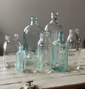 Turquoise + Clear Bottles, Set of Eight