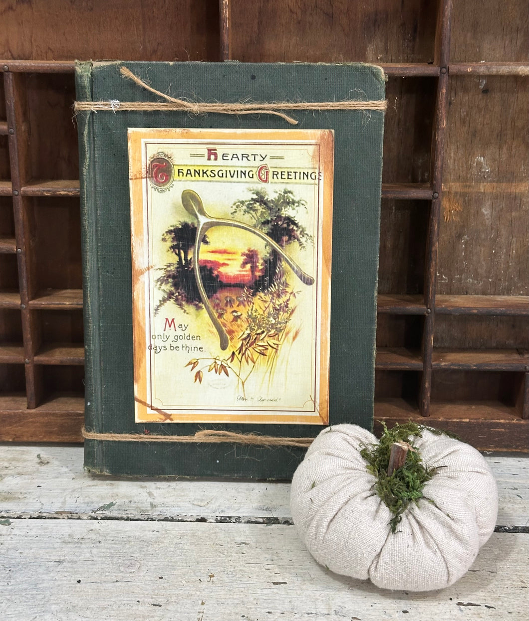 Hearty Thanksgiving Upcycled book- dark green