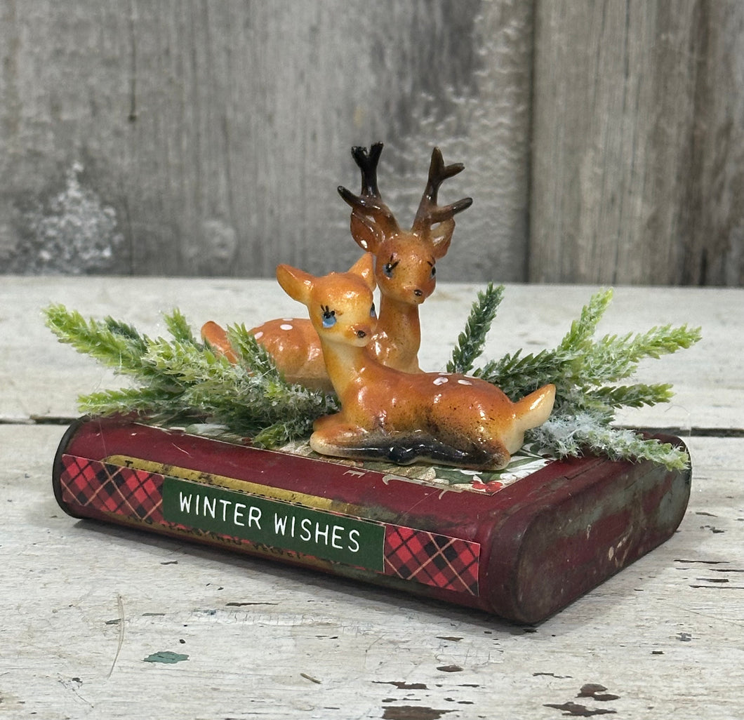 2 Vintage Deer on Tobacco Tin {Winter Wishes}