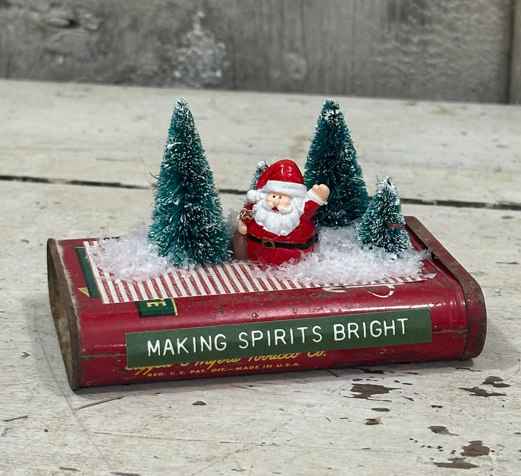 Santa + Trees on Tobacco Tin {Making Spirits Bright}