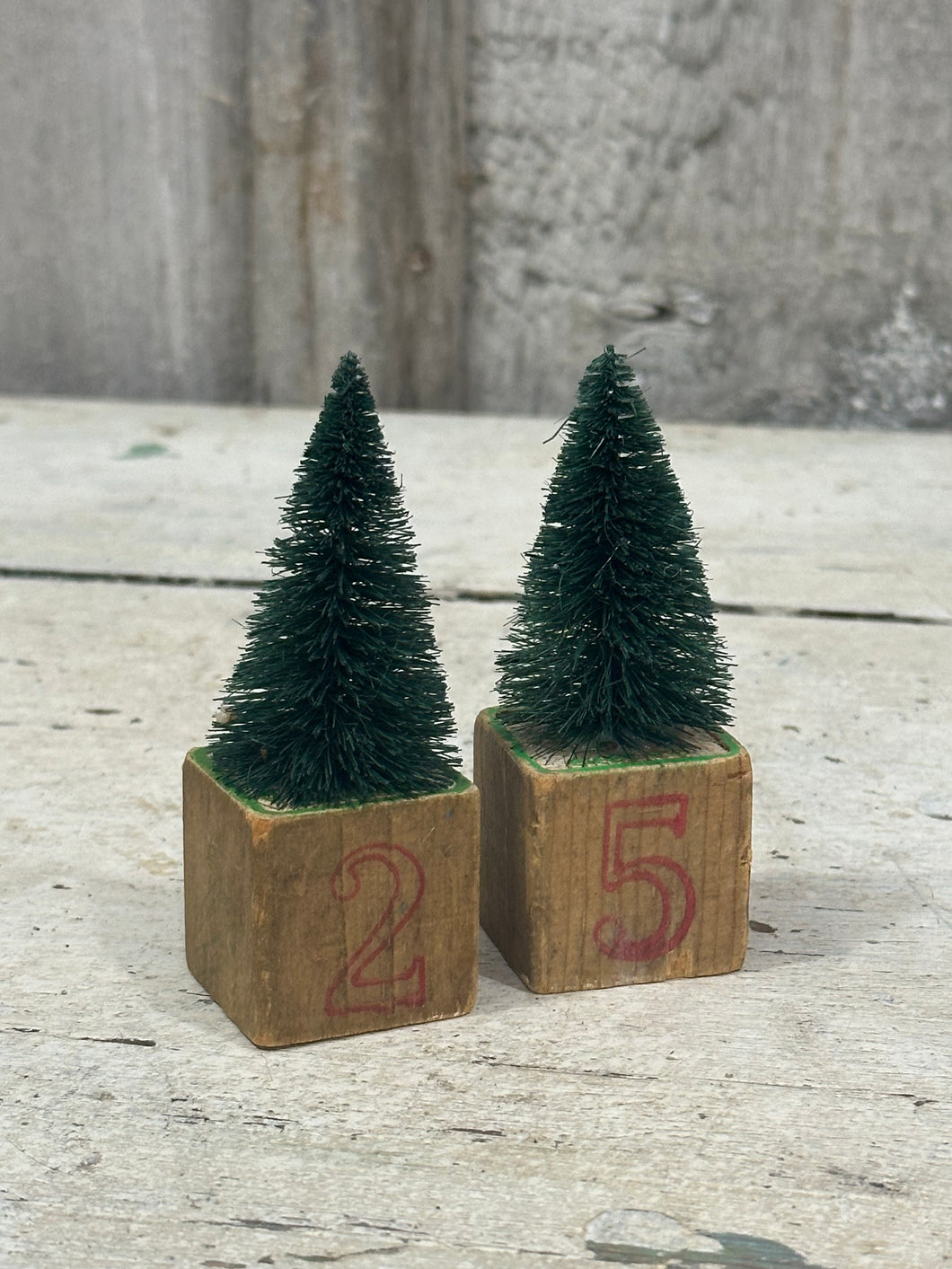 Trees on 25 blocks, red + faded