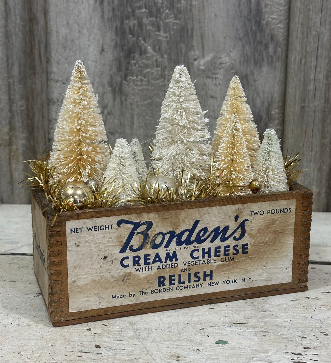 Borden's Cream Cheese Box w/White Trees + Ornaments