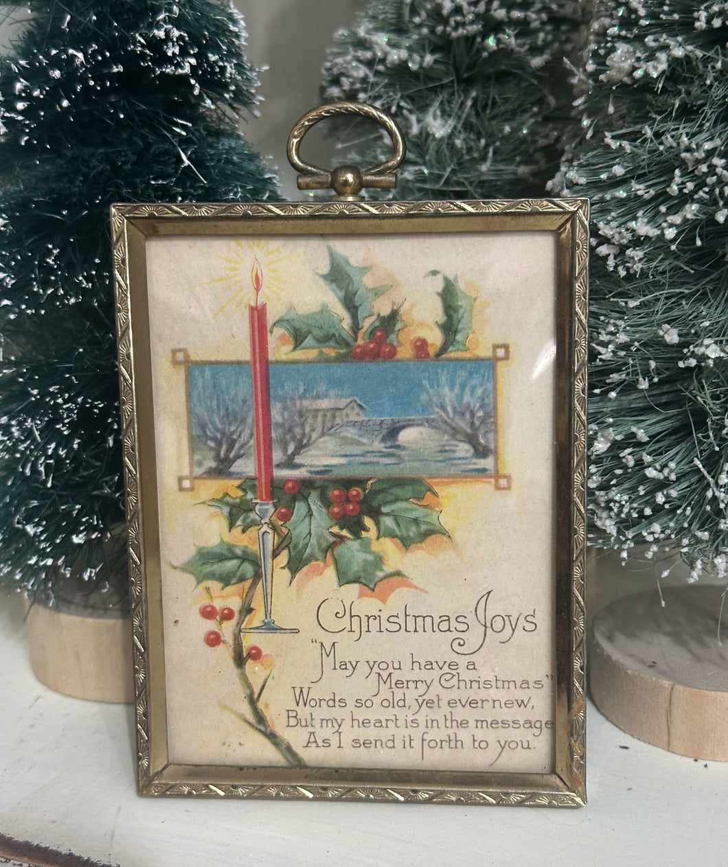 7} Christmas Joys in Gold Frame {old postcard}