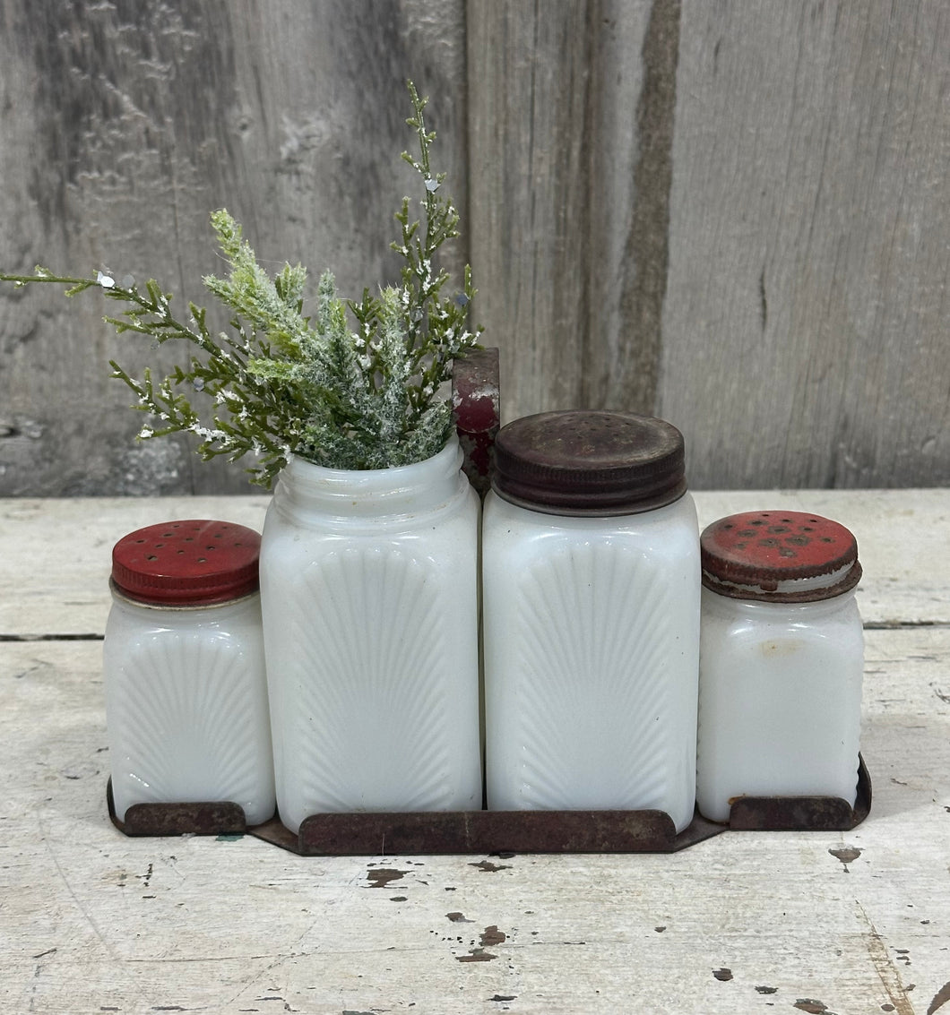 Milk Glass Spice Jar Set