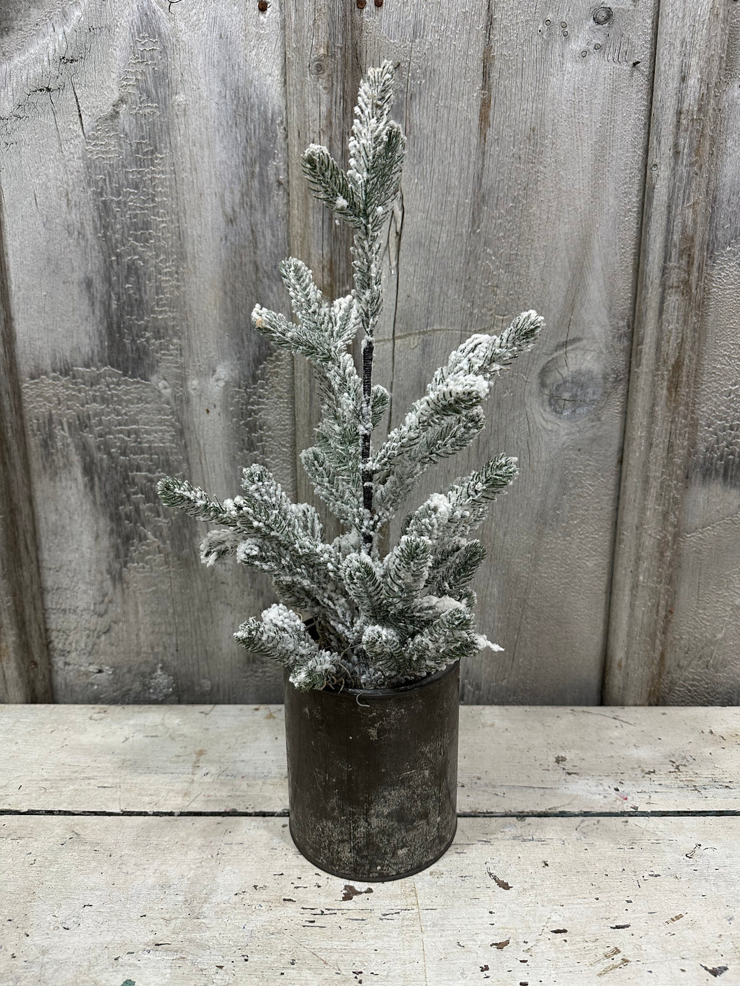 Flocked Tree in Old Paint Can [LOCAL PICK UP ONLY]