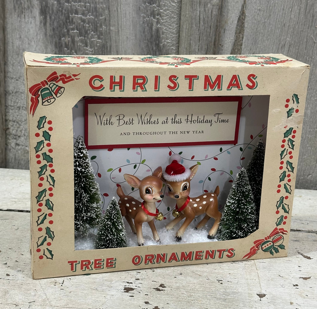 Christmas Tree Ornament Box w/Deer + Trees