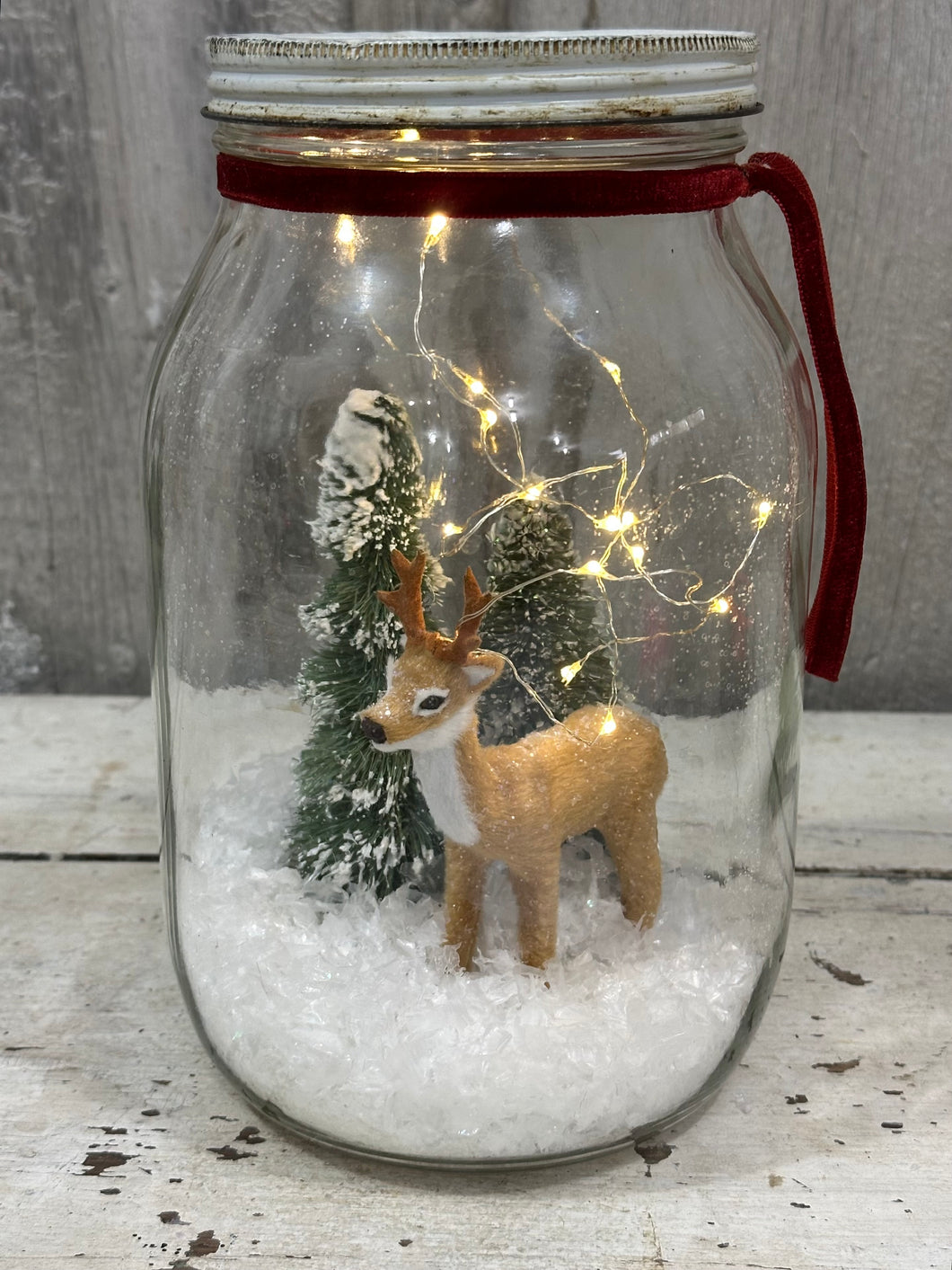 Pickle/Sugar Jar with Deer, Velvet Robbon