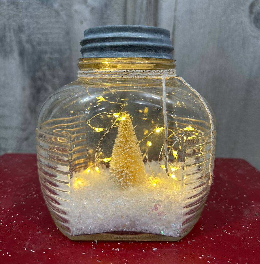 Coffee Jar w/Flocked White Tree