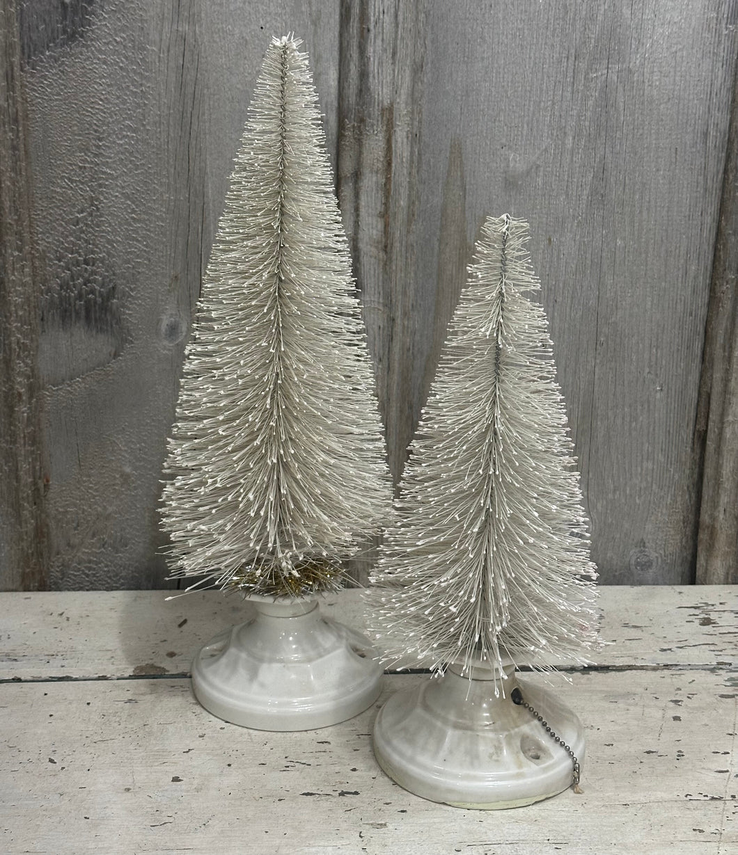 Set of 2 White Trees in Vintage Light Fixture Pieces [LOCAL PICK UP ONLY]