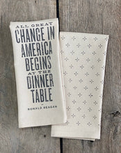 Load image into Gallery viewer, All Great Change Begins in America kitchen towel
