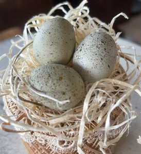 Crochet Spool w/Eggs (taupe+sage)