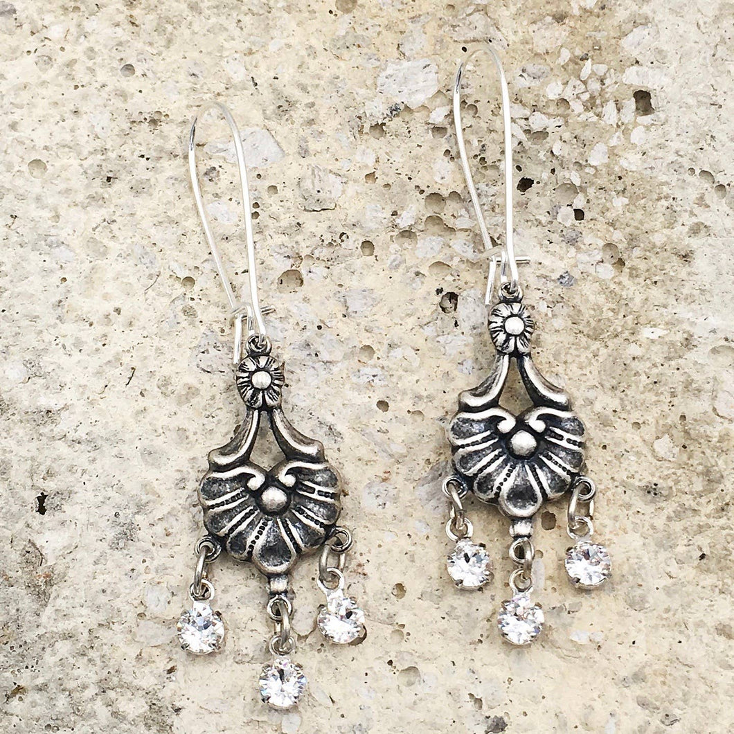Antique Silver Crystal Chandelier Earrings